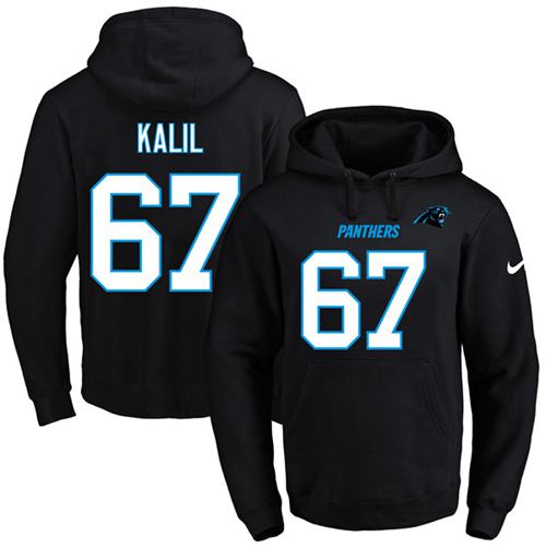 Nike Panthers #67 Ryan Kalil Black Name & Number Pullover NFL Hoodie - Click Image to Close